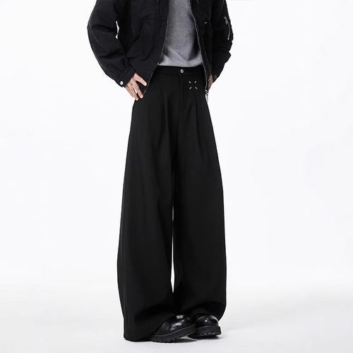 Cleanfit Black Bending Knife Straight Leg Men's Spring and Autumn Feeling Wide Leg Casual Trousers with Drape Professional Suit Pants