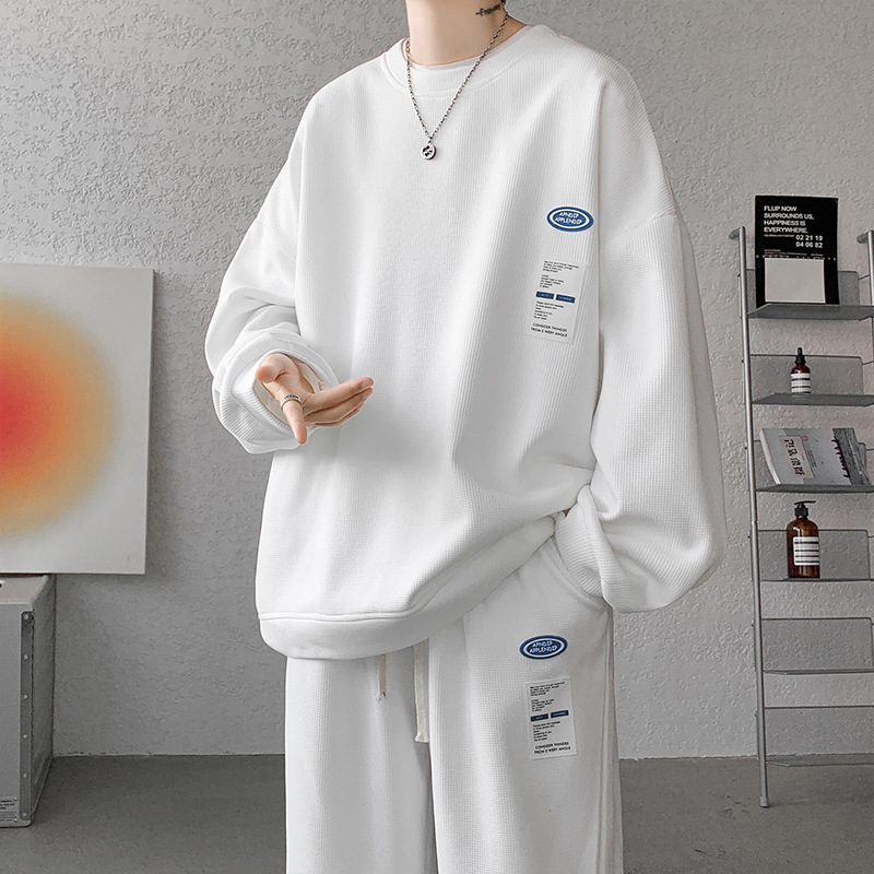 Waffle-Style Casual Sportswear Set for Men, Trendy Streetwear Brand, Spring and Autumn Season, Large Size Straight-Leg Sweatpants Two-Piece Set Waffle-Style Casual Sportswear Set for Men, Trendy Streetwear Brand, Spring and Autumn Season, Large Size Straight-Leg Sweatpants Two-Piece Set