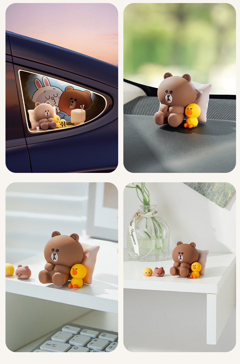 Brown Bear Car Interior Decoration Ornaments, Healing-Style Cartoon Door-Side Ornaments, Cute Dolls for Car Interior Decoration, Car Ornaments
