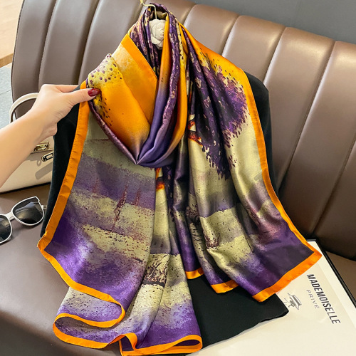Xinli Brocade Oversized Silk Scarf Women's Spring and Autumn Versatile Long Scarf Women's Winter Dual-Purpose Mid-Autumn Festival Gift for Mom