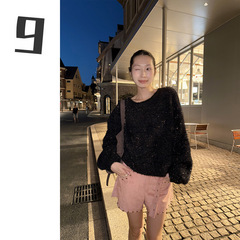 [9hour]高级感银闪亮线毛衣女 2025秋季软糯外搭针织上衣女lz2028
