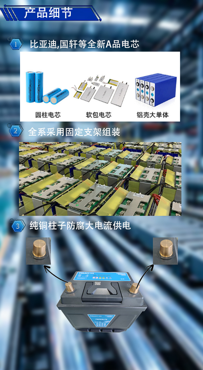 Hongyi 12Vh6 Lithium Iron Phosphate Car Lithium Battery Start-Stop Agm70 Battery High-Power Maintenance-Free