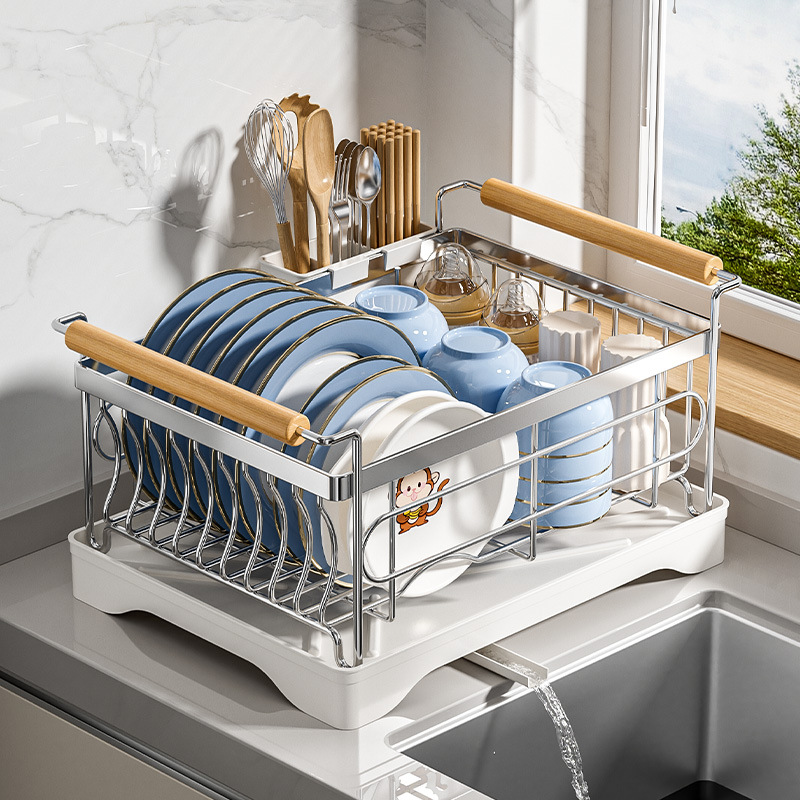 Countertop Stainless Steel Dish Drainer Kitchen Chopstick Holder Dish Rack Storage Rack Sink Dish and Chopstick Storage No Assembly Required