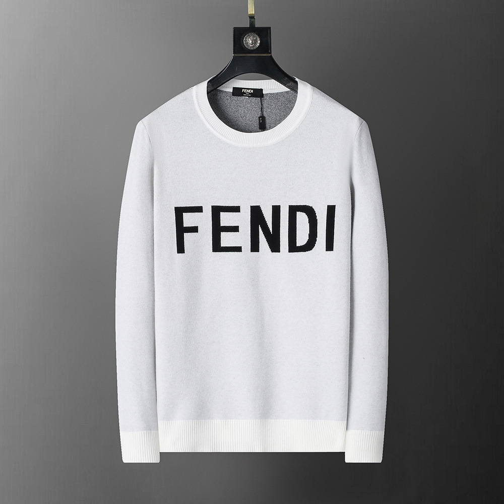Fendi Logo Crewneck Sweater Wool White