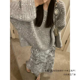 点点秋冬新款感韩系穿搭超好看灰色针织衫搭半身裙女春季