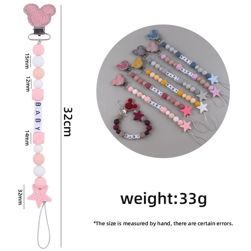 Nuevo bebé suministros animal chupete clip calmante bebé DIY nombre silicona mordedura pegamento molar chupete cadena