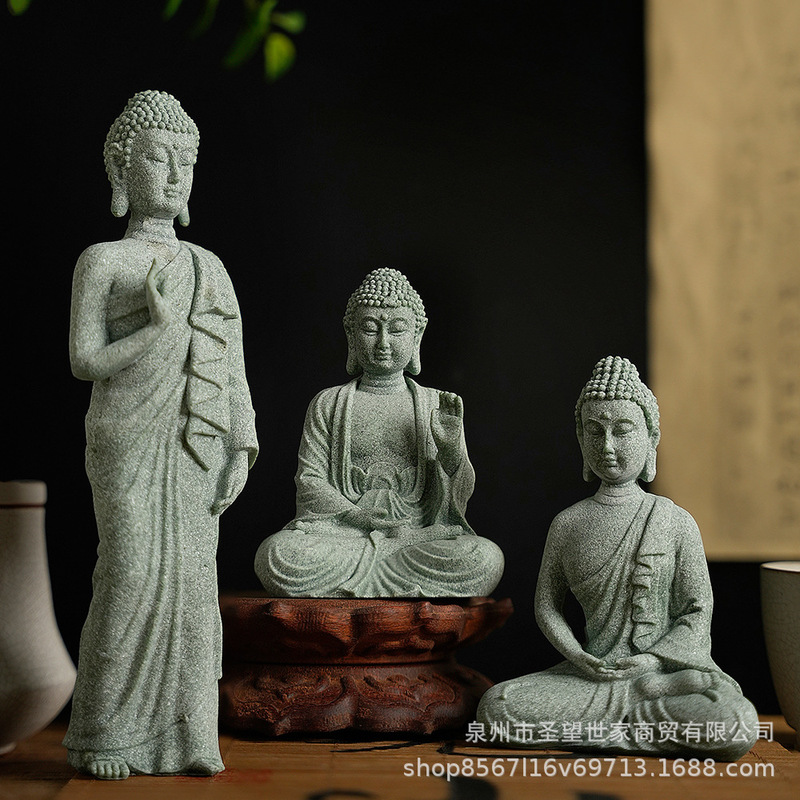 Cross-border Green Sand Stone Buddha Statue Decoration Creative Zen Crafts Fish Tank Aquarium Landscape Chinese Tea Pet Home Decoration