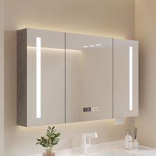 智能单独镜柜卫生间挂墙式置物架实木浴室储物柜化妆镜带灯收纳架