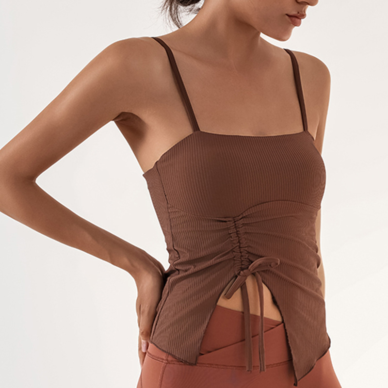 Nuevo chaleco de yoga de cinturón de desnudez de mujer con estriado de tracción con cojín de pecho de entrenamiento deportivo de entrenamiento físico camisa de baile