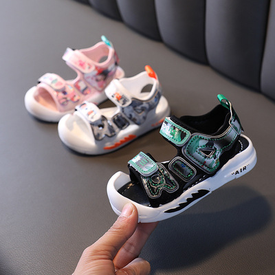 批發小童涼鞋2021夏季新款女寶寶休閑鞋子軟底男童防踢包頭沙灘鞋