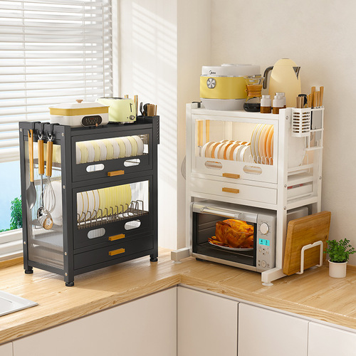 Kitchen microwave shelf surface household oven integrated dustproof rack bowl and dish draining rack knife holder storage rack