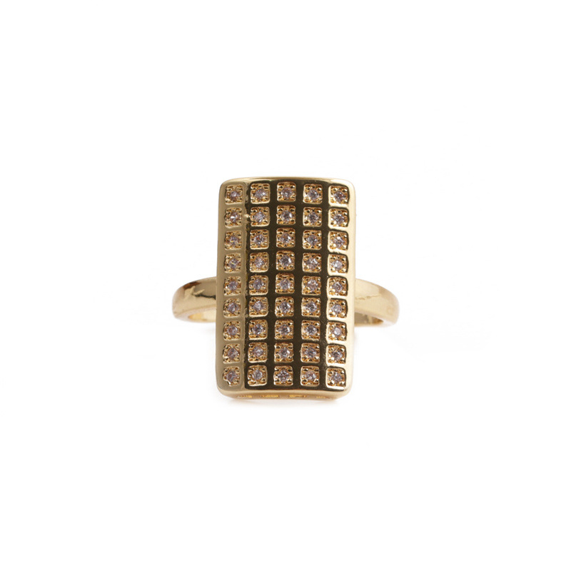 Anillo De Cobre Ajustable De Apertura De Circonio Rectangular Simple De Varias Filas display picture 2