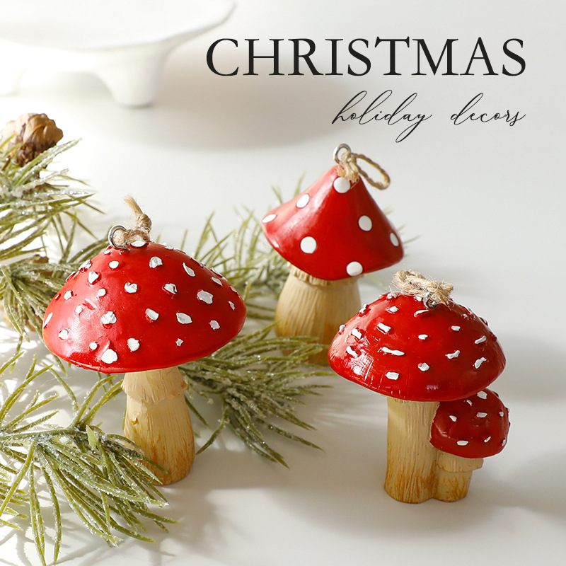 Mushroom Christmas Ornaments Set – 12-Pack Whimsical Holiday Decor For Tree & Home (Wooden Painted Mini Mushrooms With Hooks, Rustic Cottage Decor)_voghion.com
