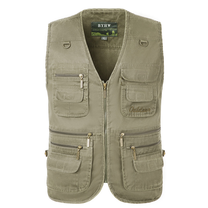 Primavera y otoño Chaleco de mezclilla multibolsillos para hombres de mediana edad y ancianos 16 bolsillos Chaleco de algodón 7XL de tamaño extra grande 4 pies de cintura