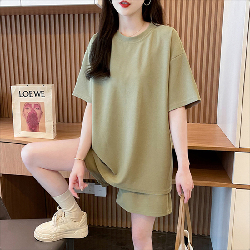 Pure Cotton Short-Sleeved Shorts Casual Sportswear Suit for Women Summer Student Korean Style Loose Fashion Running Two-Piece Set Trendy Pure Cotton Short-Sleeved Shorts Casual Sportswear Suit for Women Summer Student Korean Style Loose Fashion Running Two-Piece Set Trendy