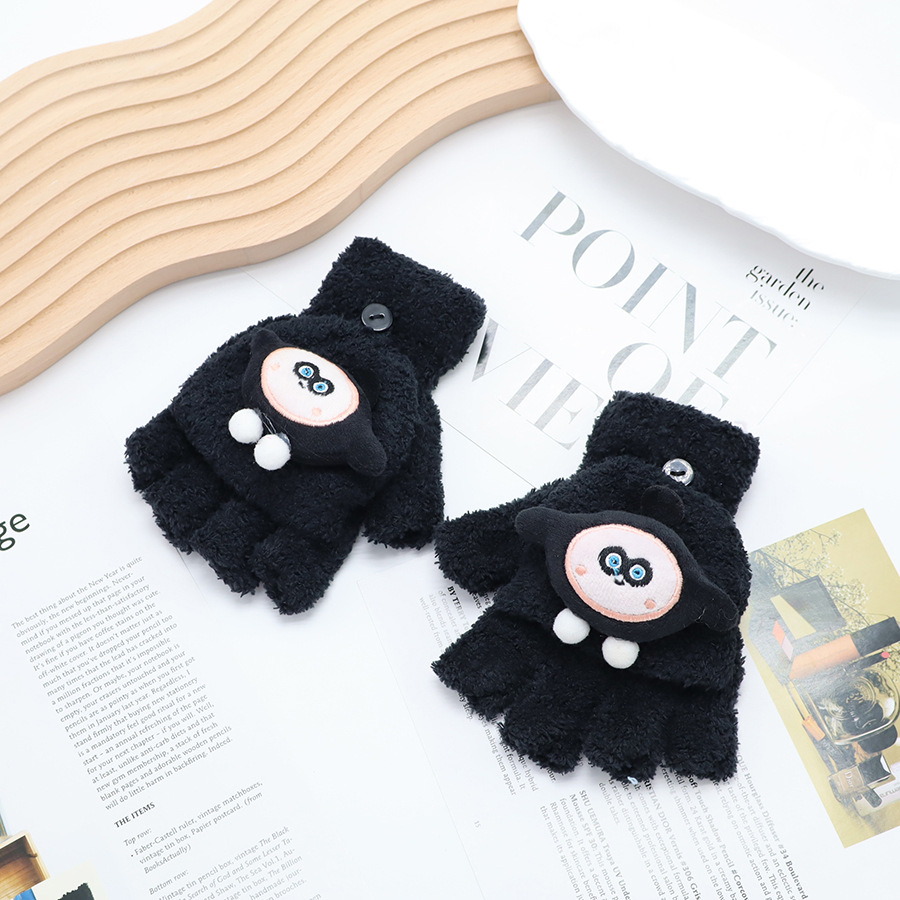 Guantes de invierno de medio dedo para niños niños niños niños niñas estudiantes lindos guantes de peluche de dibujos animados