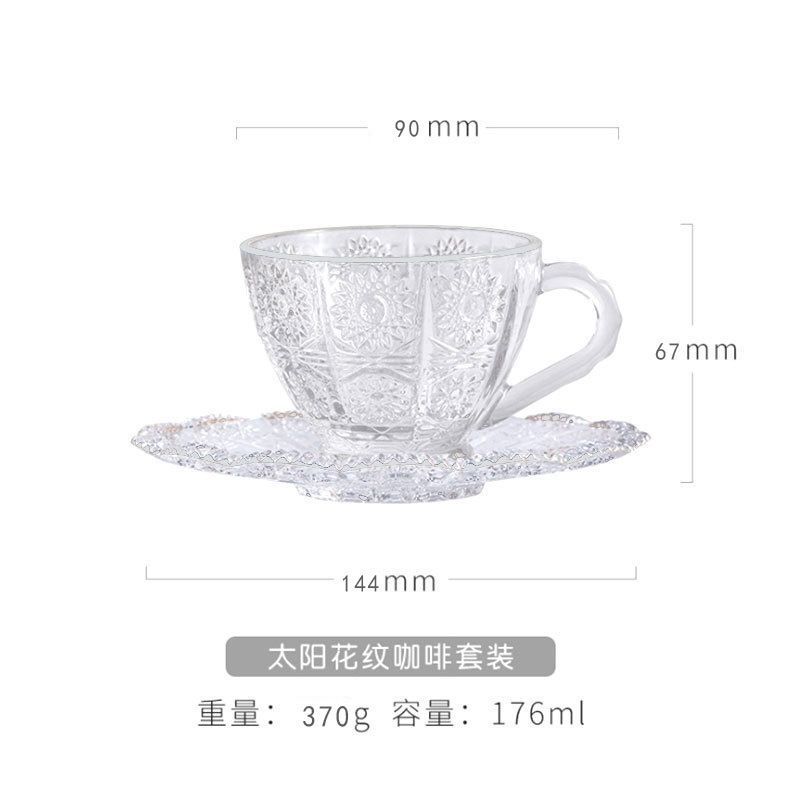 Estilo nórdico girasol vidrio en línea celebridad taza de café vintage en relieve taza platillo taza de té taza de desayuno al por mayor