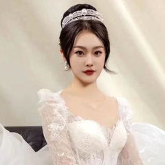 團銘新款歐美水鑽皇冠發箍新娘珍珠半圈王冠禮服配飾婚飾攝影頭飾