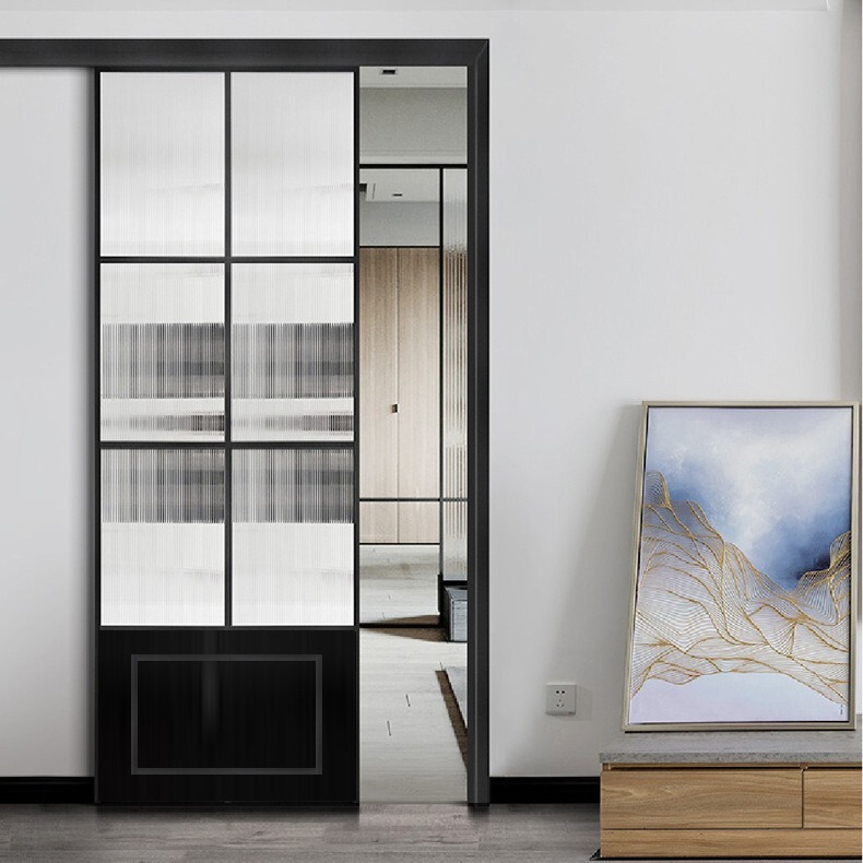 French Retro Sliding Door Kitchen Sliding Door Balcony Aluminum Alloy Sliding Door Flap Pocket Pants Door Single Hanging Door