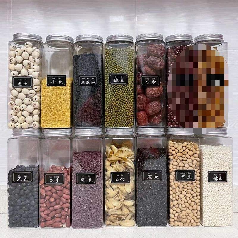 Caja de almacenamiento de granos granos granos gran capacidad tanque sellado de grado alimenticio a prueba de insectos a prueba de humedad embalaje de botella de plástico cuadrada transparente