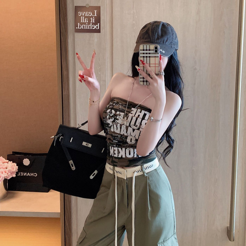 Summer New Style Pure Lust Sexy Letter Printed Tube Top Vest Slim All-In-One Versatile Top with Breast Pads