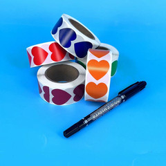 跨境 2.5CM彩色標記貼紙愛心 心形不乾膠DIY塗鴉寫字信封口貼