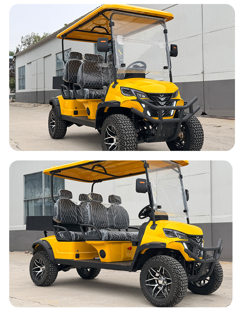New Model Golf Cart with Lights for Tourist Attractions, Reception Shuttle, 4-Seater Electric Golf Cart with Cargo Bucket