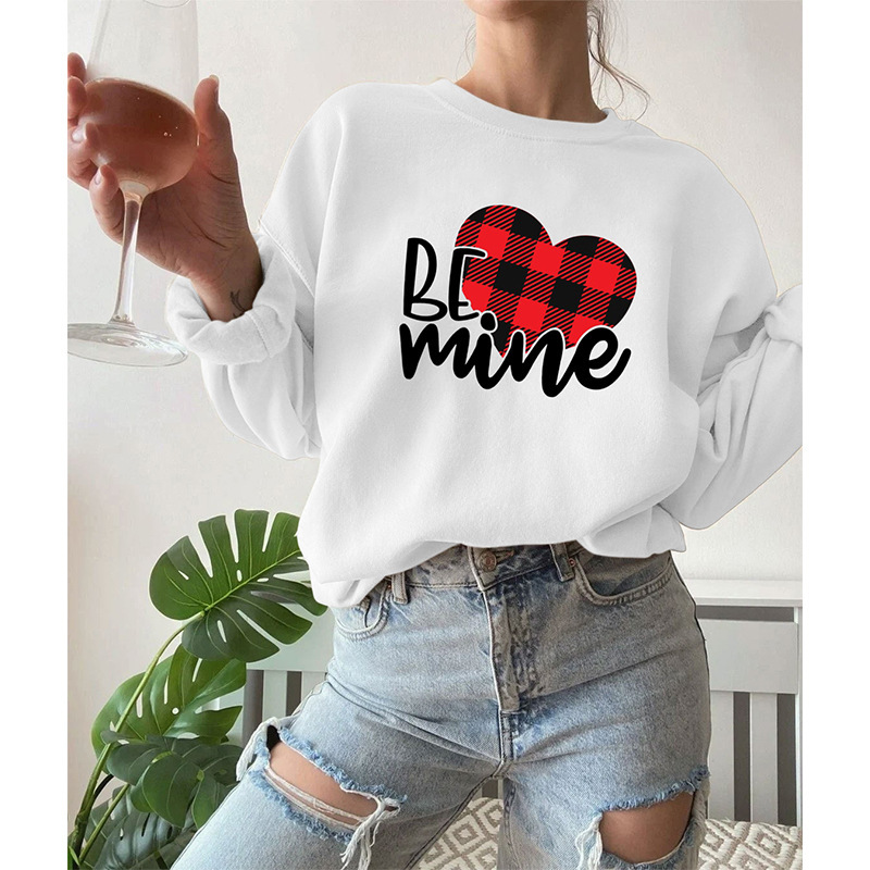 Felpa con cappuccio a maniche lunghe con scollo tondo da donna autunnale Be Mine, top stampato casual versatile_voghion.com