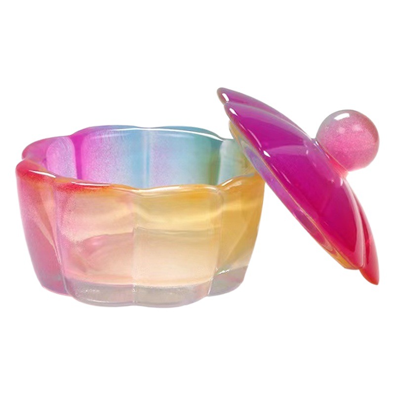 Venta caliente transfronteriza Nueva taza de cristal en forma de pétalo arte de uñas con textura de tapa color mágico Jade color esmalte taza de cristal taza de mezcla de color