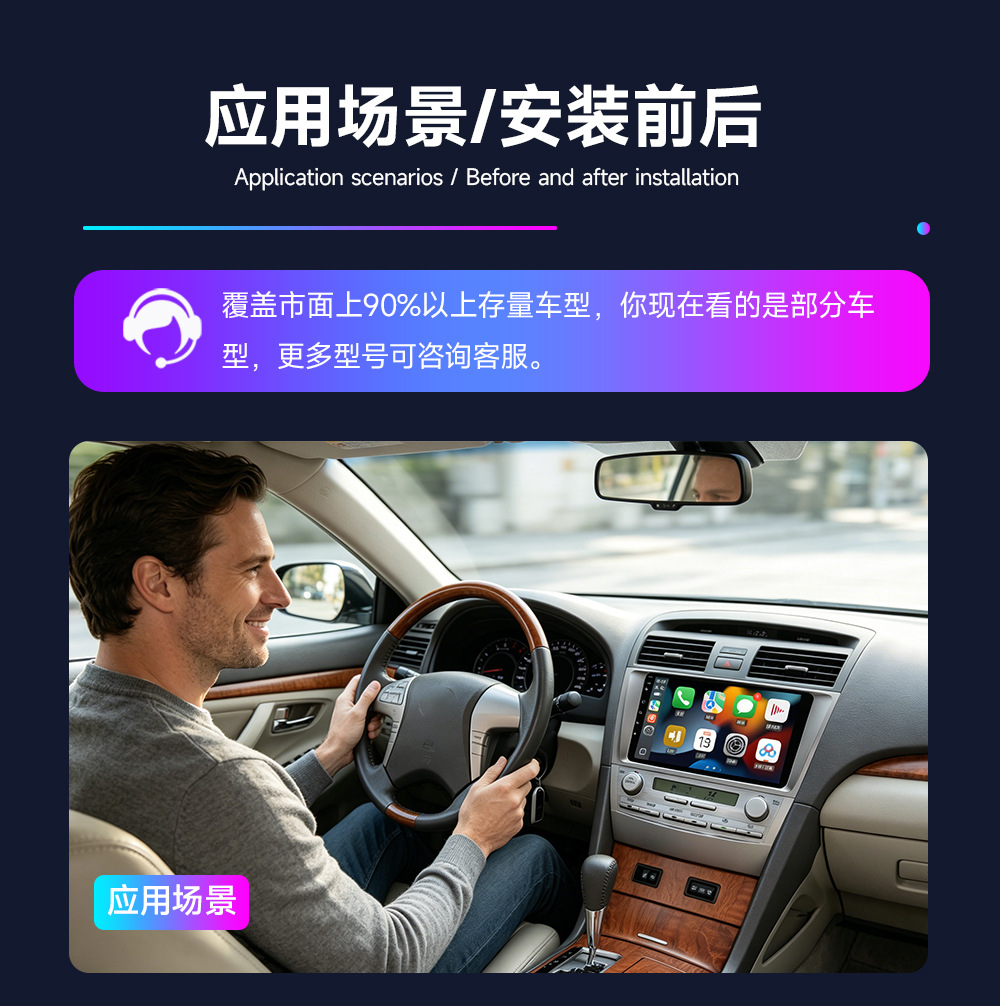 Car Navigation System for 09-13 Models Suitable for Toyota Highlander, Wireless Carplay Navigation Screen for Camry