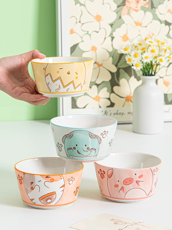 2025 New Household Bowls, Eating Bowls, Personalized Cute Ceramic Bowl Sets, Cartoon Tableware, Kidsren's High-Looking Small Bowls