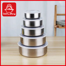 跨境不锈钢保鲜盒家用储物冷藏收纳盒带盖圆形五件套保鲜碗