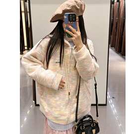 【原版】 2025新款慵懒风彩色连帽开衫女宽松软糯外套拉链长袖上