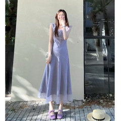 DARA ROSE 本格夏フレンチデザインフリルウエスト着痩せワンピース 5661