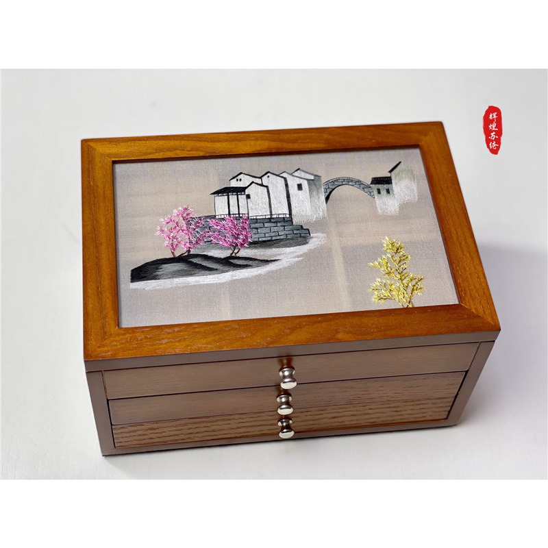 結婚プレゼントの首飾り箱手作り蘇刺繍両面刺繍木製三層ジュエリー収納箱洗練された誕生日に友人に贈る|undefined
