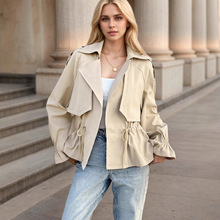 外贸独立站亚马逊批发外套 欧美跨境秋冬新款女士无扣抽绳短风衣