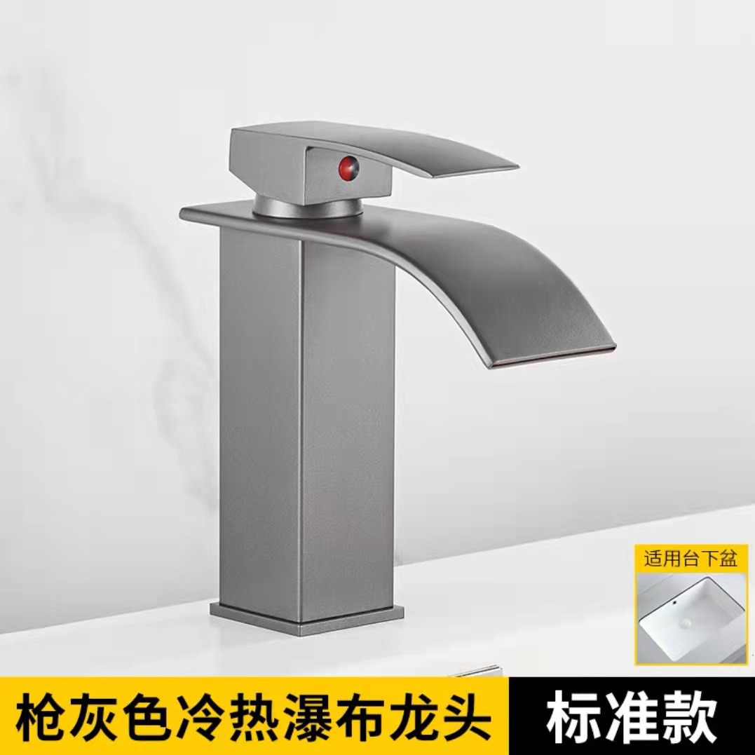 Cascada Cuenca del grifo de cobre caliente y fría lavabo mueble de baño negro lavabo de baño cuenca transfronteriza image 19
