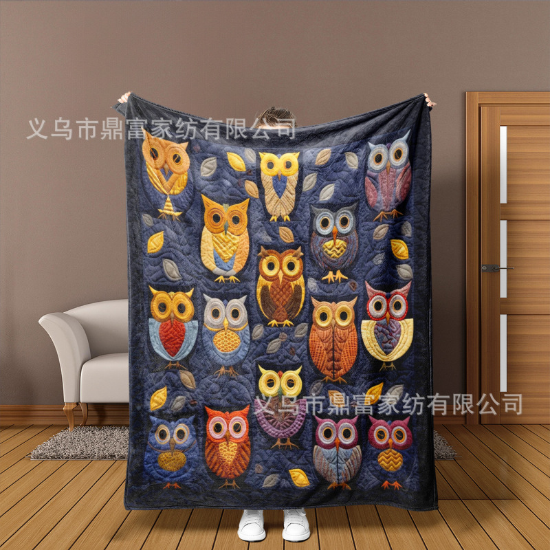 jit新款跨境热销复古拼布法兰绒毛毯 格子猫狗设计旅行毯家居盖毯|undefined