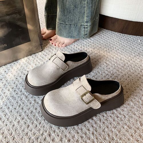 Height-increasing Outerwear Slip-On Shoes for Lazy Days, Fashionable Retro Thick-Soled Birkie Closed-Toe Half Slippers for Women—Spring Collection