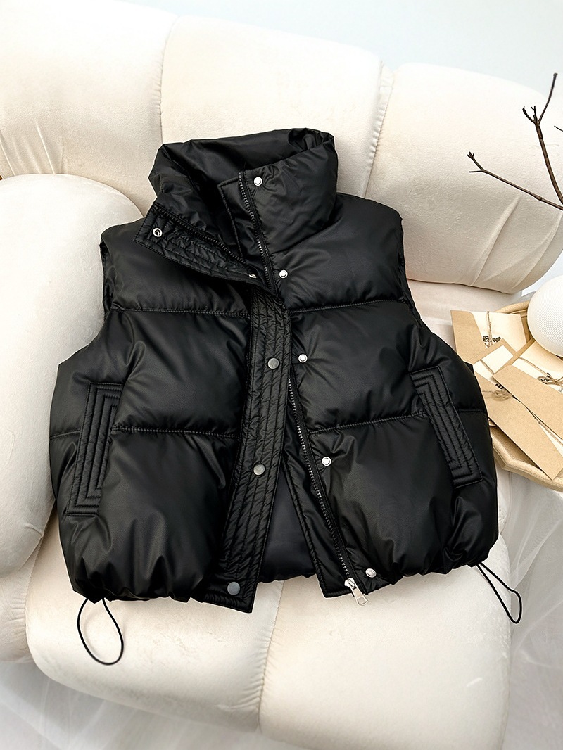 Chaqueta de algodón de pluma pequeña chaleco de mujer chaleco exterior de color puro otoño y invierno sin mangas chaqueta de hombro de moda