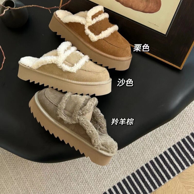 Sheep Wool Toe-Toe Slippers for Women 2024 Winter New Thick-Soled Snow Boots for Women Fleece-Lined Warm Cotton Shoes Custom-Made