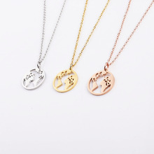 镜面不锈钢世界地图项链圆形几何镂空圆圈世界地图项链速卖通跨境