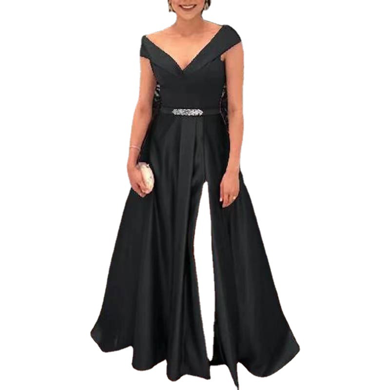 El comercio exterior de Europa y América Amazon AliExpress deseo vestido de noche de las mujeres negro v-cuello largo partido piso-longitud vestido de noche image 5