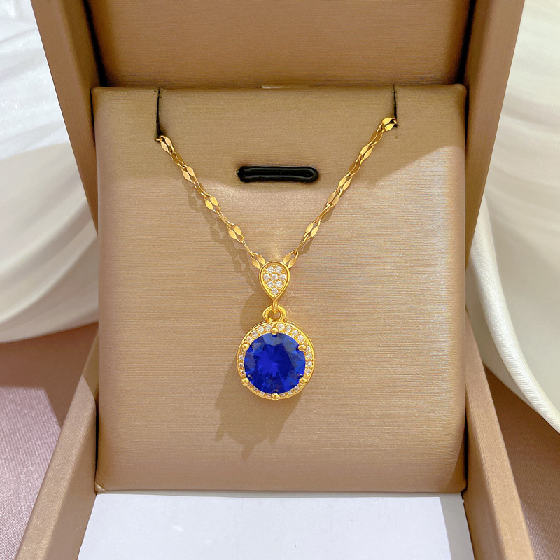 Fashion Round Titanium Steel Plating Inlay Zircon Pendant Necklace 1 Piece