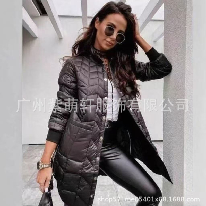 2025独立站秋冬新款时尚连帽宽松长袖纯色拉链棉质夹克外套女|undefined
