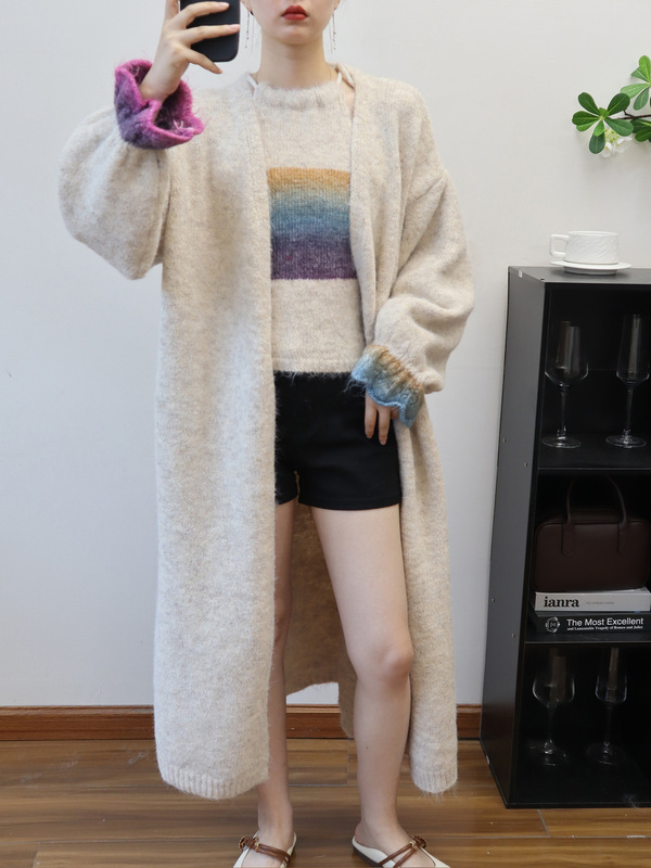渐变色设计感针织吊带马甲长款毛衣外套两件套2025秋冬新款套装女|undefined