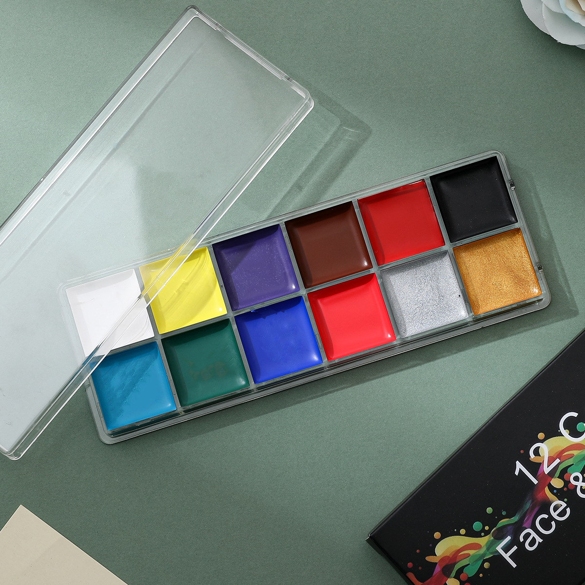 Fabricante directo de comercio exterior 12 colores de pintura al óleo cuerpo humano pintura al óleo cuerpo cara de Navidad espectáculo dramático