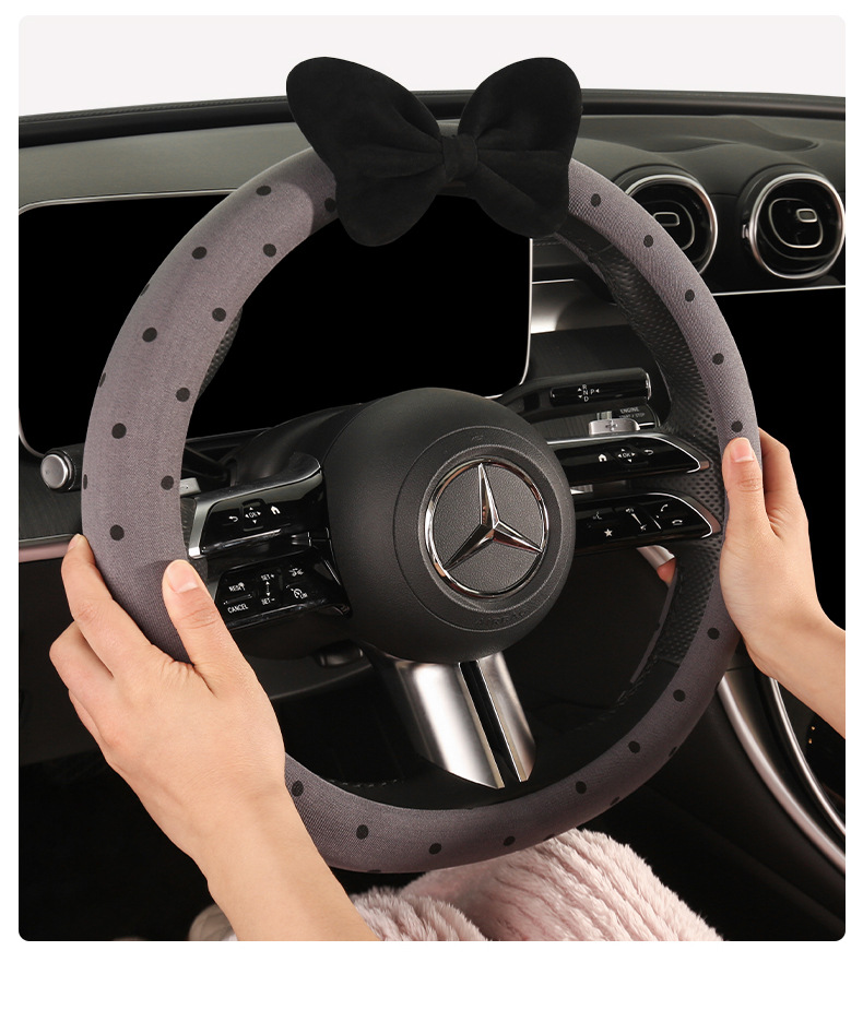 25 New Models of All-Season Universal Bow-Knot Breathable Fabric Dirt-Resistant Cool Sweat-Absorbent Non-Slip Car Steering Wheel Cover for Vehicle Use