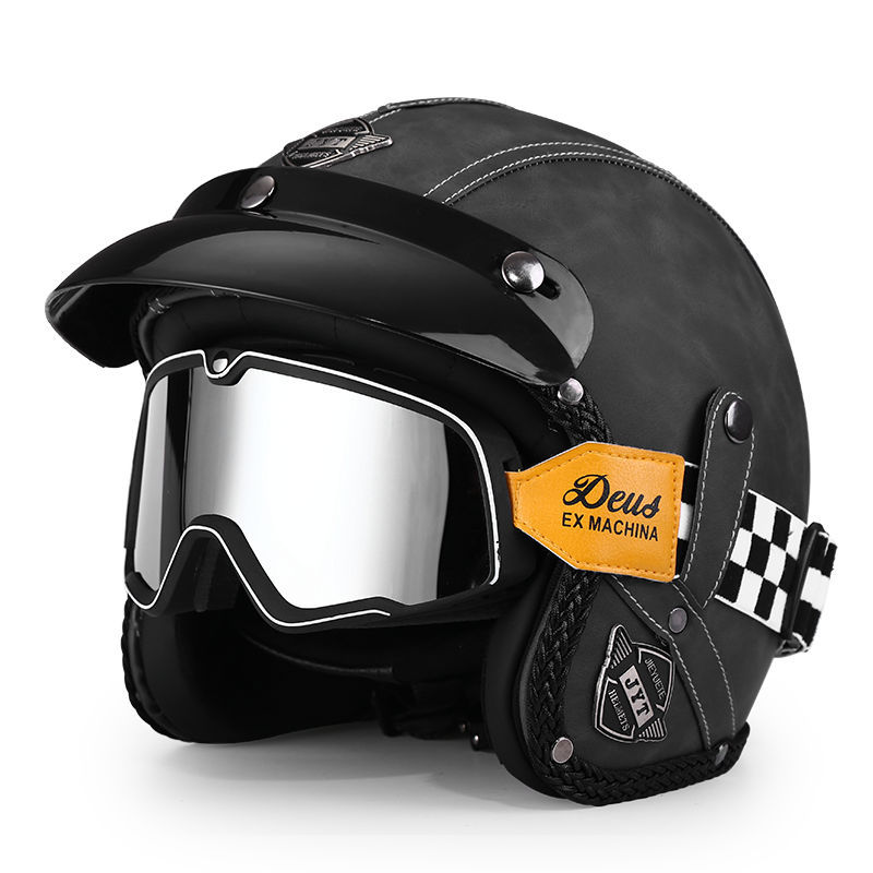 Una pieza emitida en nombre del nuevo estándar nacional 3C retro 3/4 medio casco motocicleta eléctrica pedal de verano máquina de crucero casco de cuero para hombres y mujeres