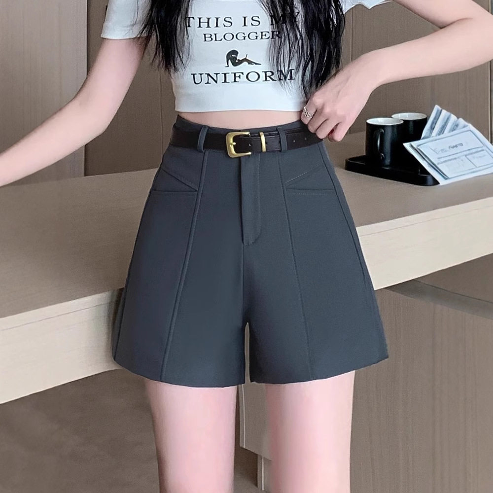 灰色西装短裤女夏季新款小个子外穿高腰显瘦宽松休闲a字阔腿热裤